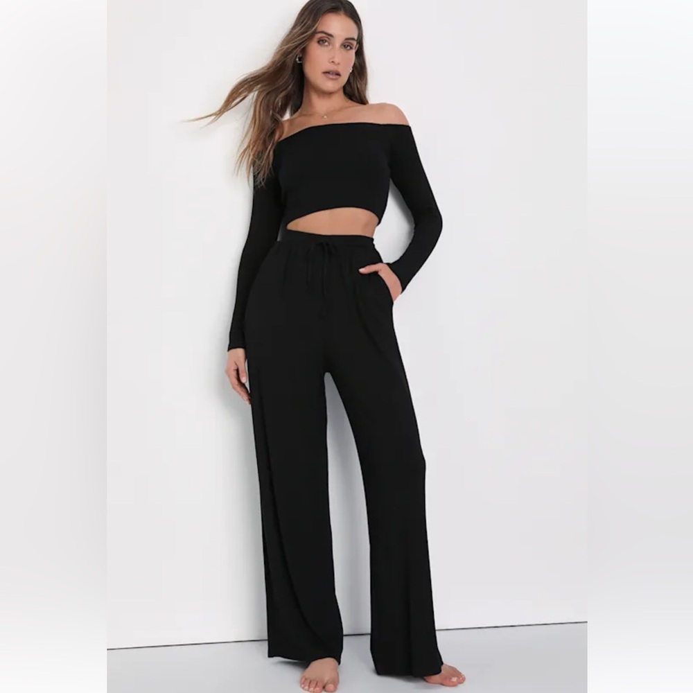 Lulu's Black Off-Shoulder Jumpsuit
